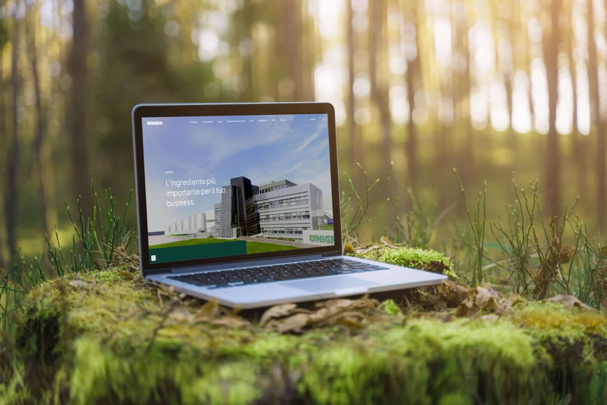 laptop con sitoweb ambientato in natura